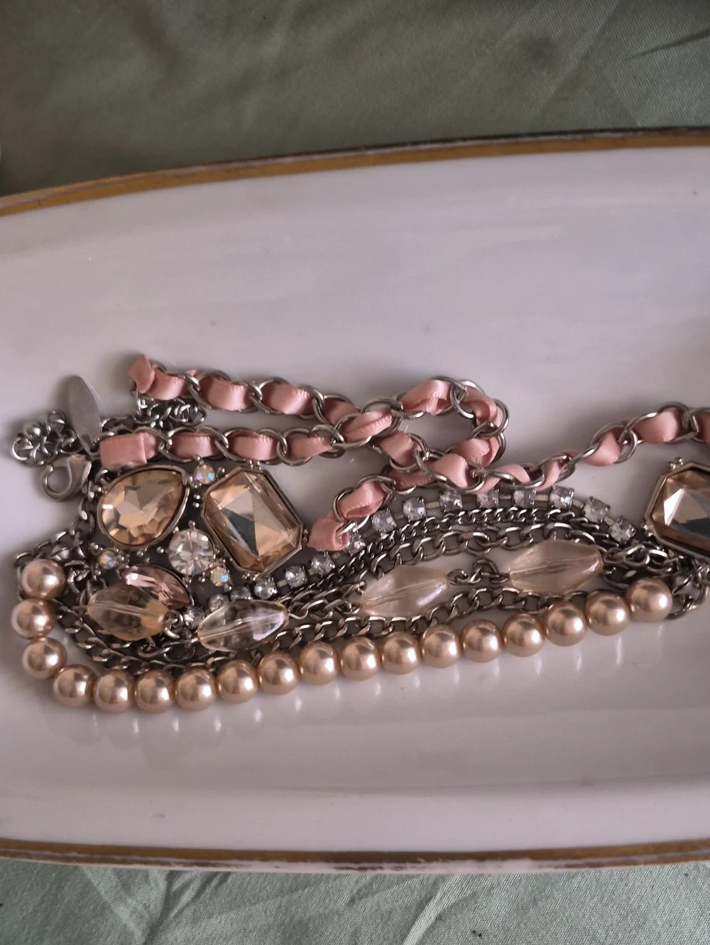 NY & CO Multi-Strand Layered Pearl  Crystal Rhinestone Statement Necklace